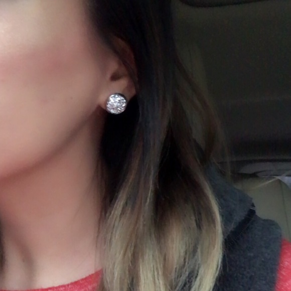 White & Silver Dainty Druzy Stainless Stud Earring - Picture 2 of 2